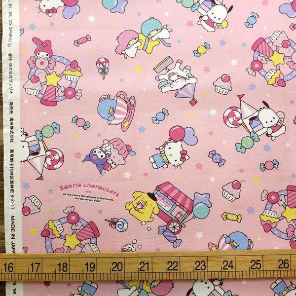 beige packed Sanrio character oxford fabric Fabric by Sanrio - modeS4u