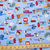 Sanrio Snoopy Colors  - Antibacterial Cotton Sheeting - Blue - 50cm